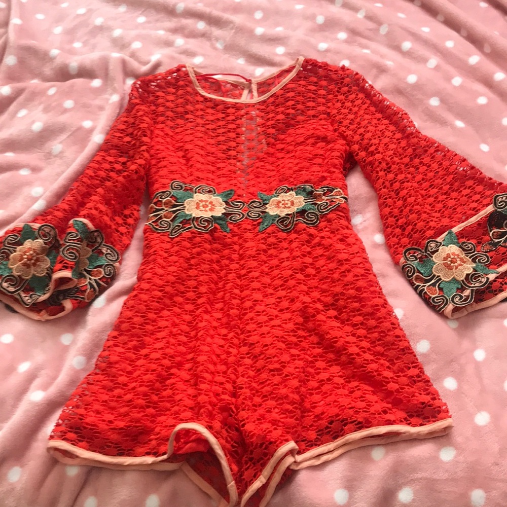Bohemian romper, lipstick red